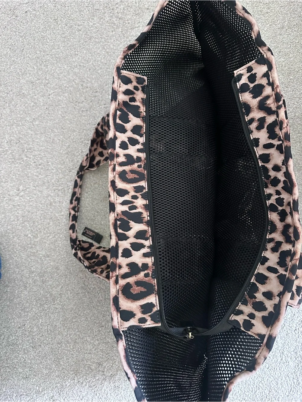 Victoria's Secret Black Mesh Tote with Leopard-Print Straps